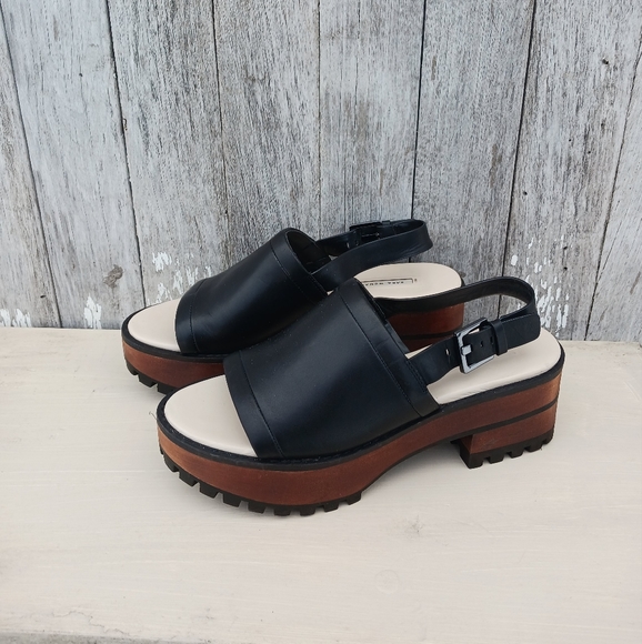 Zara Shoes - Zara Women Sz 41/ US 10 Wood Platform Heeled Sandals Black Leather Slingback